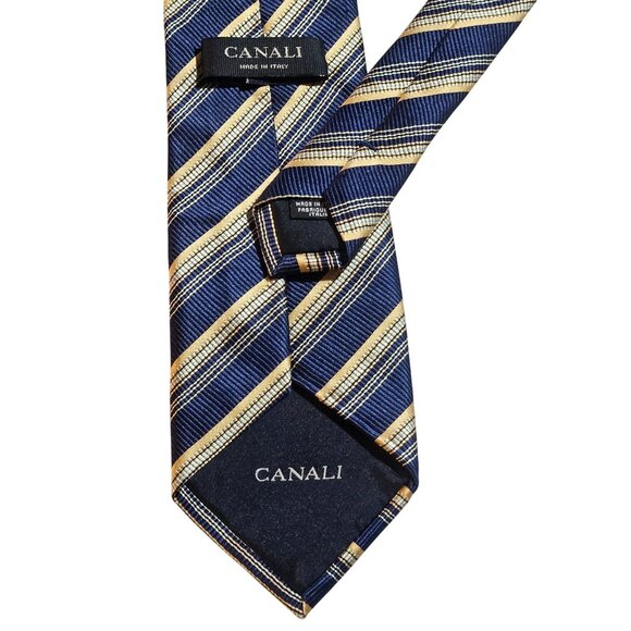 Canali Mens Navy Gold Silk Necktie Quiet Luxury Minimalist Preppy core - Picture 3 of 12